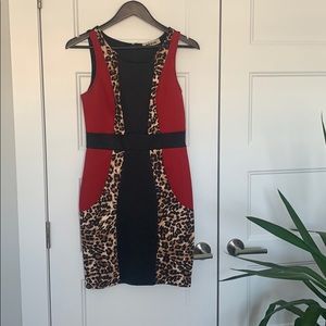 Va va voom red, black and leopard dress